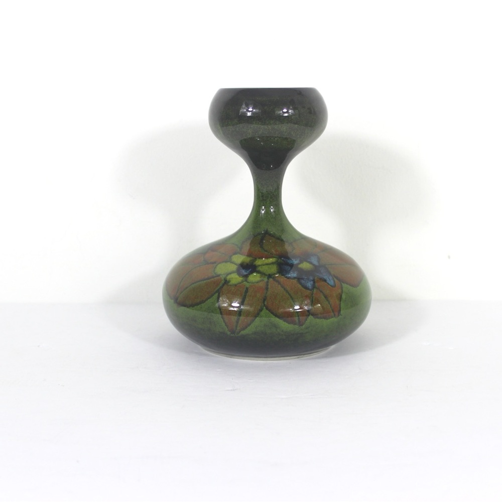 Mid Century Modern Art Glass Vase Hour Glass Shaped Flower Vase Dark Green Uniqu